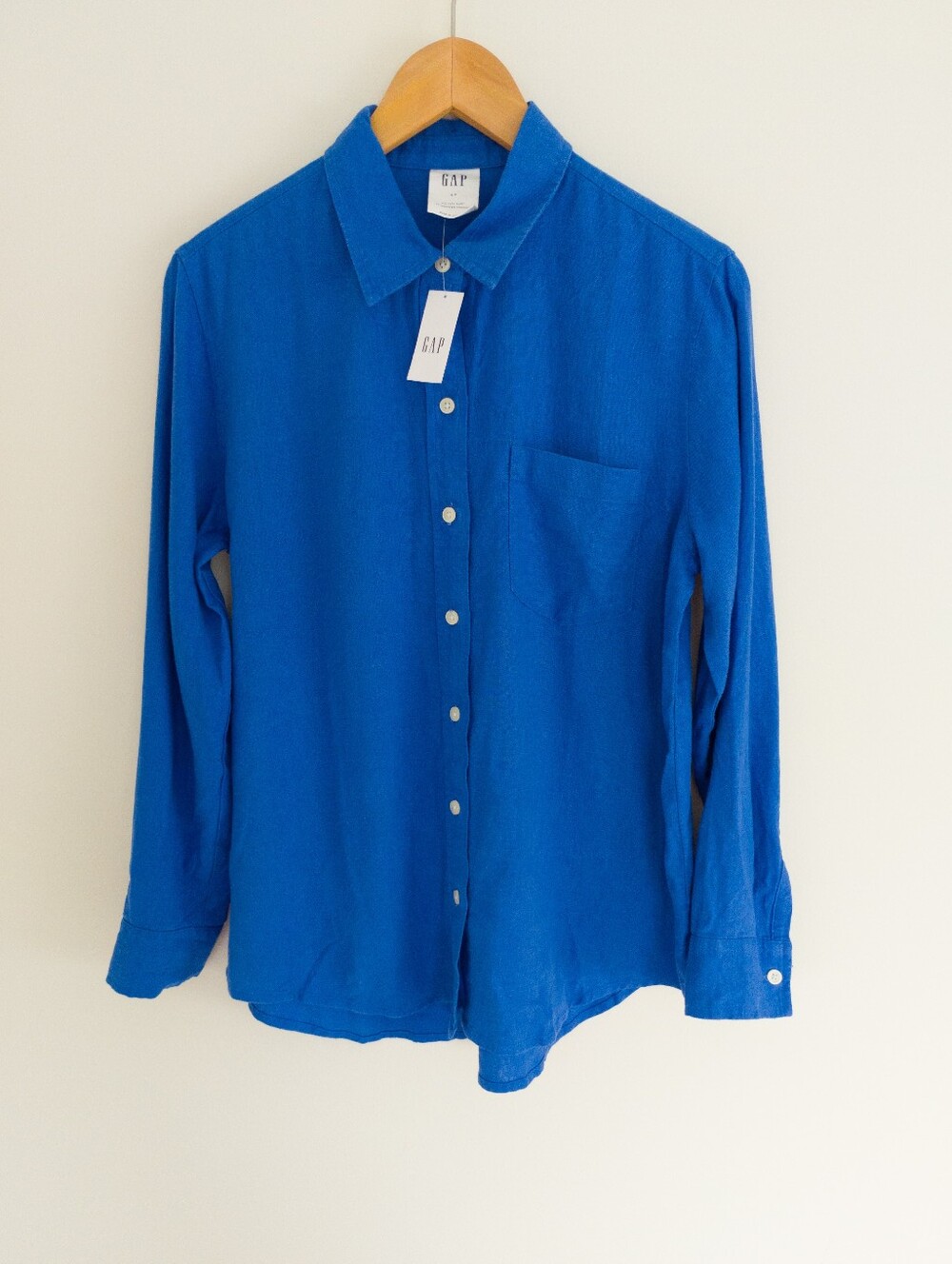 Gap Linen Blend Easy Shirt Dazzling Blue Button Down Small New